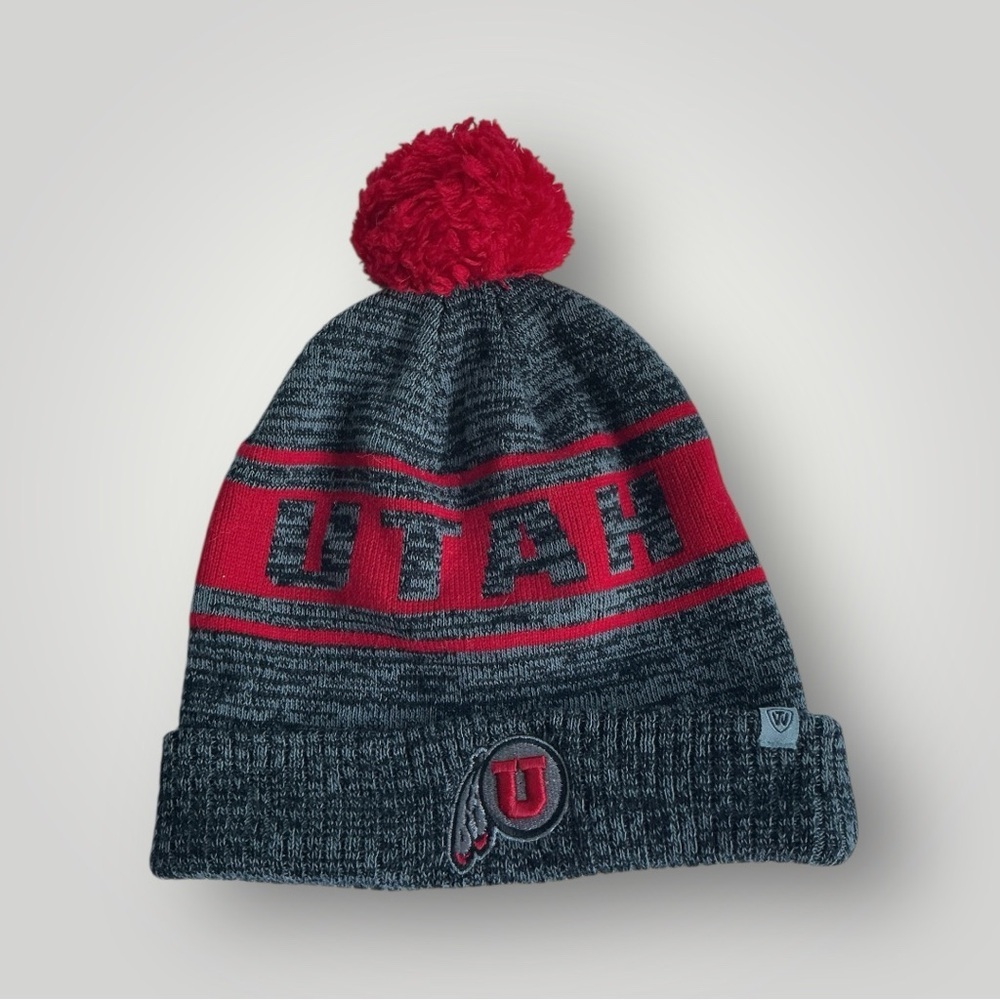 Utah Women's Pom Beanie - Red and Gray